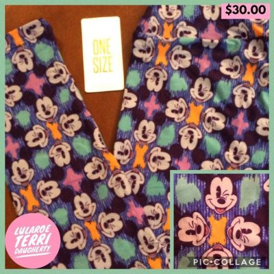 LLR One size Disney leggings Mickey Mouse heads on blue w/orange, green, purple