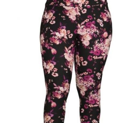 Terra & Sky Women's Printed Leggings Berry Floral Size 1X (16W-18W)