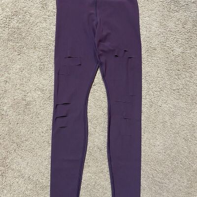 ALO Yoga High Waisted Warrior Ripped Cut Full Length Leggings Size M Dark Purple