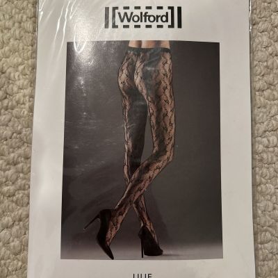 Wolford Large Black Lilie Lace Floral Back Seam Sewn On Waistband Tights 19164