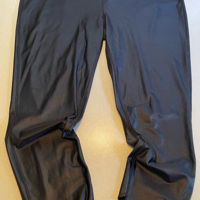 Good American Leggings Shiny Black Sz 5 Ankle Cutout Wet Look Athleticwear