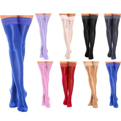 Women Glossy Stockings Solid Stretchy Thighs High Long Socks Smooth Pantyhose