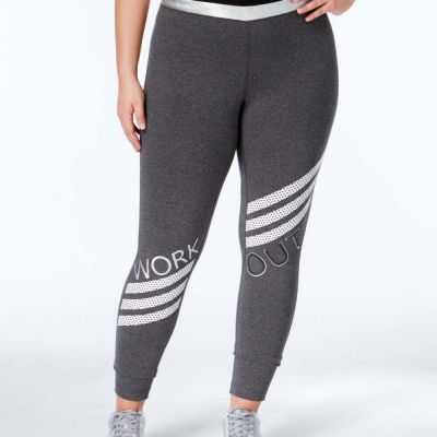 Material Girl Womens Plus Size Active Striped Leggings Size:2X,Charcoal Heather