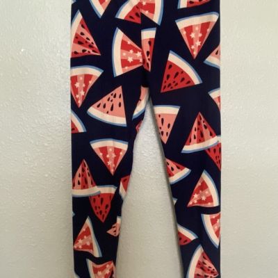 LulaRoe Watermelon Print leggings O/S Navy Capris One Size Exercise Yoga Fit