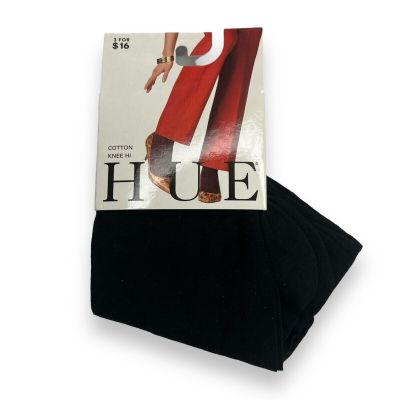 HUE Cotton Knee Hi Sock Womens One Size Solid Black 1 Pair Banded Top NEW