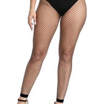 Women's Fishnet Stockings Thigh High Wide One Size A02-black(small Hole)