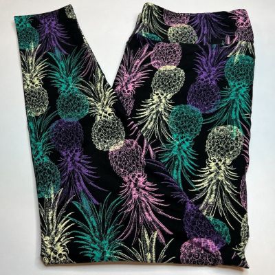 NEW LuLaRoe TC2 Leggings BLACK PURPLE PINK YELLOW Pineapple Tropical Island Food