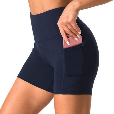 High Waist Yoga Shorts for Women with 2 Side Pockets Tummy Control Running Home