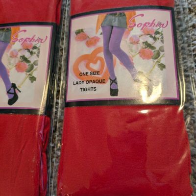 (2) Pks LADYS RED OPAQUE TIGHTS SOPHIA ONE SIZE 5'-6' 100-165 LBS Save????????????????????