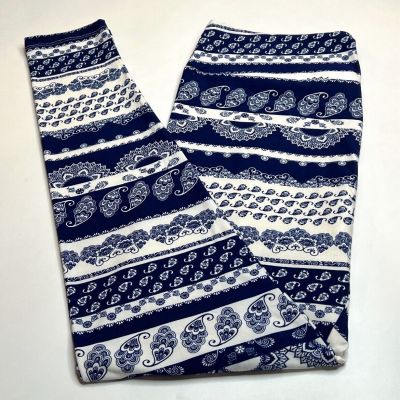 NEW LuLaRoe TC Leggings WHITE COBALT BLUE Paisley Scroll STRIPE Leaf Flower Dot