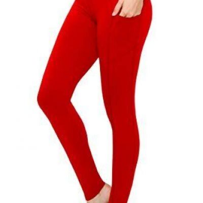 Red SATINA High Waisted Leggings with Pockets | Plus Size Women | 3 Waistband