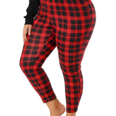 Plus Size Check Leggings for Women's Stretch Festive Glen Plaid Skinny Pant L...