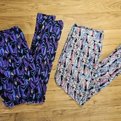 Lot Of 2 LuLaRoe Tall & Curvy Leggings Disney Malificent Cruella 101 Dalmations