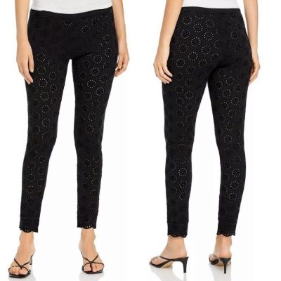 Johnny Was Pull On Stretch Cotton Floral Eyelet Leggings Black Tonal - Size 1X