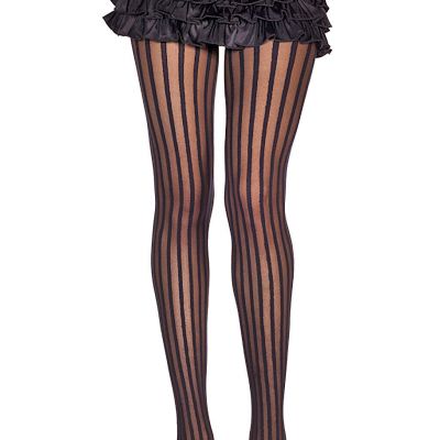 Pantyhose Women's Black One Size Patterned Striped Sheer Nylons Control Top