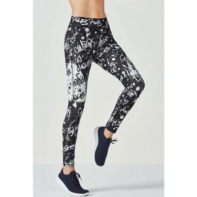 Fabletics Black White Define PowerHold High-Waisted Leggings Women's Size Small