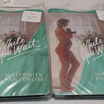 Lot of 2 While You Wait Maternity Pantyhose Sheer Support 70297 Jet Black Sz A