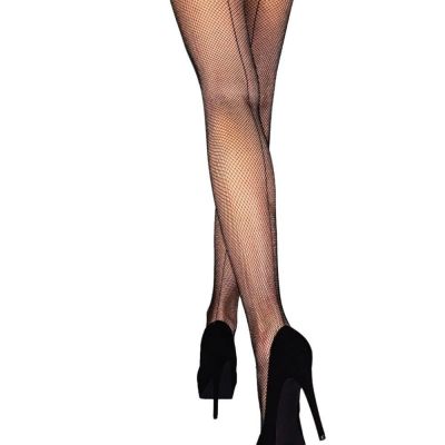 Black Seamed Fishnet Stockings for Women| Lace Top Fish Net Thigh Highs Tight...