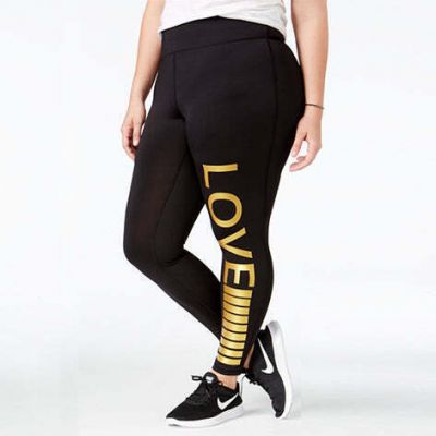 Material Girl Womens Active Plus Size Metallic Love Graphic Leggings Size:3X