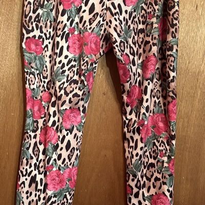 SHEIN Leggings Womens Stretch Waist Casual Leopard Rose Design Size 1XL B182