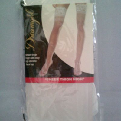 Dreamgirl White Sheer Thigh High with Stay-Up Silicone Lace Top One Size NIP
