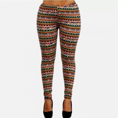 Shosho WOMEN PLUS SIZE MULTI COLOR DIAMOND PRINT STRETCHY LEGGINGS Sz OS PLP285