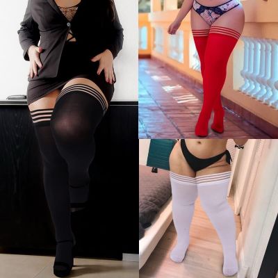 PLUS SIZE THIGH HIGH STOCKINGS WOMEN SILICONE TOP STAY UP PANTYHOSE SEMI SHEER W