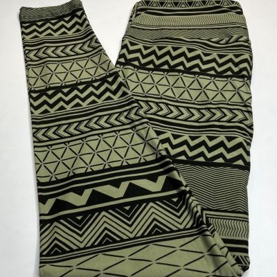 NEW LuLaRoe TC Leggings BLACK GREEN Chevron TRIBAL RETRO Modern AZTEC Geometric