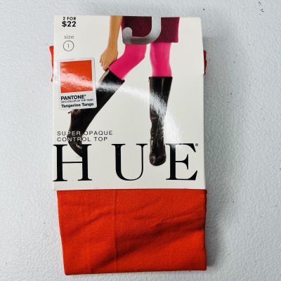 NWT Women's Hue Tangerine Tango Super Opaque Tights w/ Control Top 1 Pair Size 1