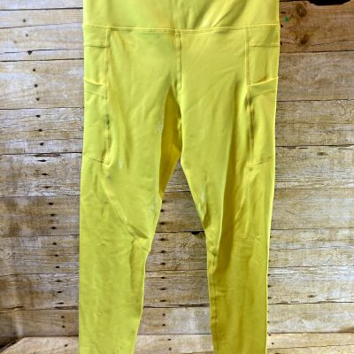 ZYIA ACTIVE LEGGINGS WOMEN'S 6-8 FAUX LEATHER LOOK SHINY NEON YELLOW  ????EUC????