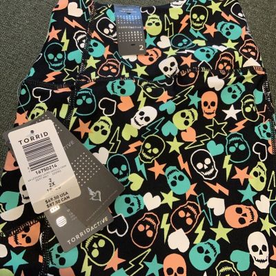 Torrid Active Womens Skull Print Leggings Size 2 Black Neon Skulls