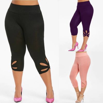 Plus Size Womens Yoga Pants Leggings 3/4 Capri Cropped Casual Sport Gym Trousers