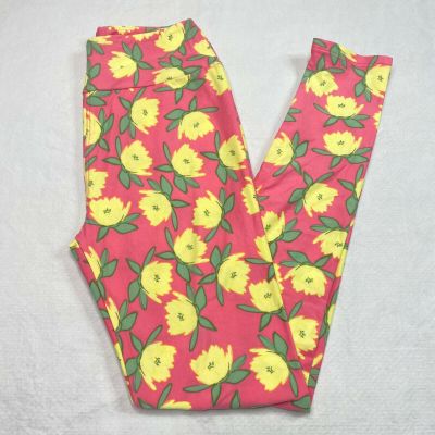 Lula Roe Womens Legging One Size sz 2-10 Pink Yellow Floral Lightweight Soft NEW