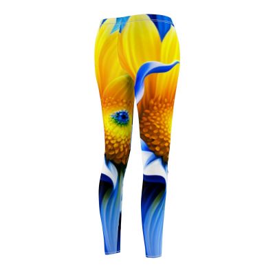 Cute Cheery Flattering Bright Blue/Yellow/White Women's Floral Leggings