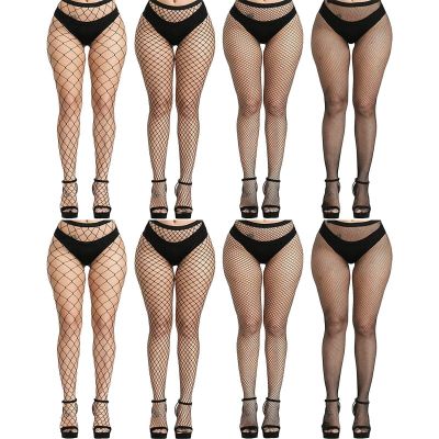 8 PCS Black Fishnet Stockings For Women Thigh Hight Fishnet Tights Ladies Fis...