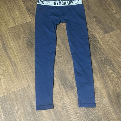 Gymshark Womens Navy Mid Rise Logo Waistband Seamless Workout Leggings Medium