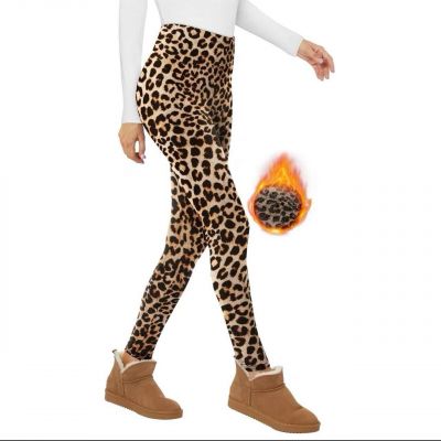 Fleece Lined Leggings Women, Winter Thermal Soft Warm Yoga Workout Pants Leopard