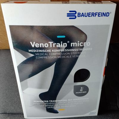 Bauerfeind VenoTrain Micro US ccl2 M Normal Long Compression Sock Black New