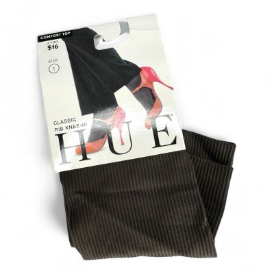 HUE Classic Rib Knee Hi Womens One Size Espresso Brown 1 Pair NEW