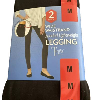 Felina Women's M 2 Pack Wide Waistband Sueded Lightweight Legging Black