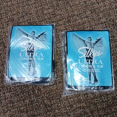 Silkies Ultra Control Top Tights with Ultra Sheer Legs X Tall Jet Black 2 Pack