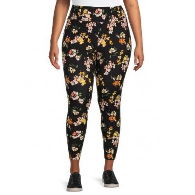 Terra & Sky~ NEW?Womans PLUS Floral high rise legging's size 1X~yellow/black