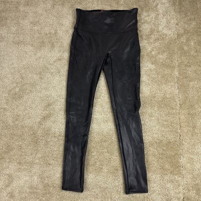 Spanx Womens Faux Leather Leggings Petite Medium Shiny Black 2437Q