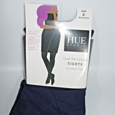 Hue Studio Women's Tights Control Top Opaque Blackberry Size 2