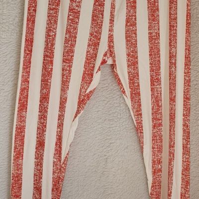 LuLaRoe Womens Leggings Pants Size TC2 Plus Red White Striped Sueded