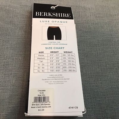 Berkshire Luxe Opaque Tights Size 1X -2x Chocolate