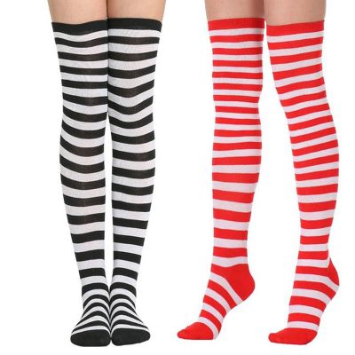 Olbye Women’s Striped Tight High Stocking Long Opaque Tights Over Knee Socks ...