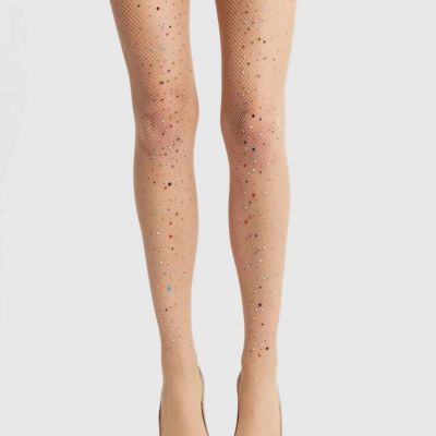 Free People High Heel Jungle Glitter Fishnet Tights Nude Women's Size Small NWT