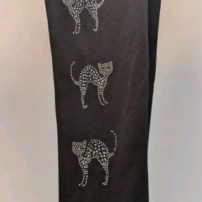 Embellished Sparkly Cat Leggins Women's 1X Black Rhinestone Halloween Fun Cute