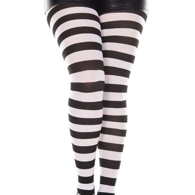Plus Size Black and White Striped Pantyhose Tights